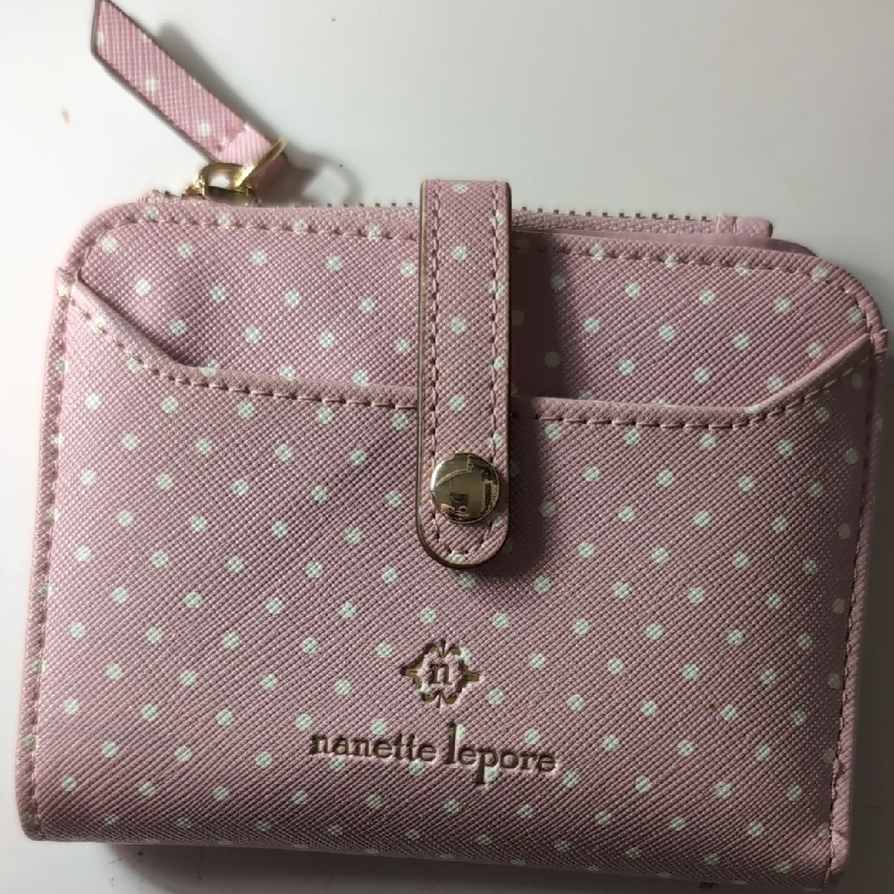 Nanette Lepore Pink Wallet with Polka Dot Pattern and Compact Design